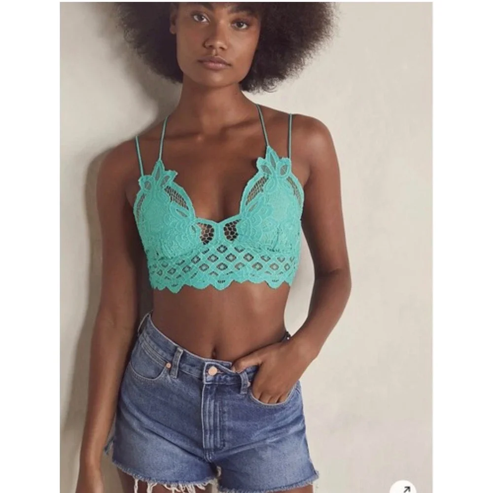 Free People FP One Adella Women's Lace Bralette Aqua Teal Crochet Boho